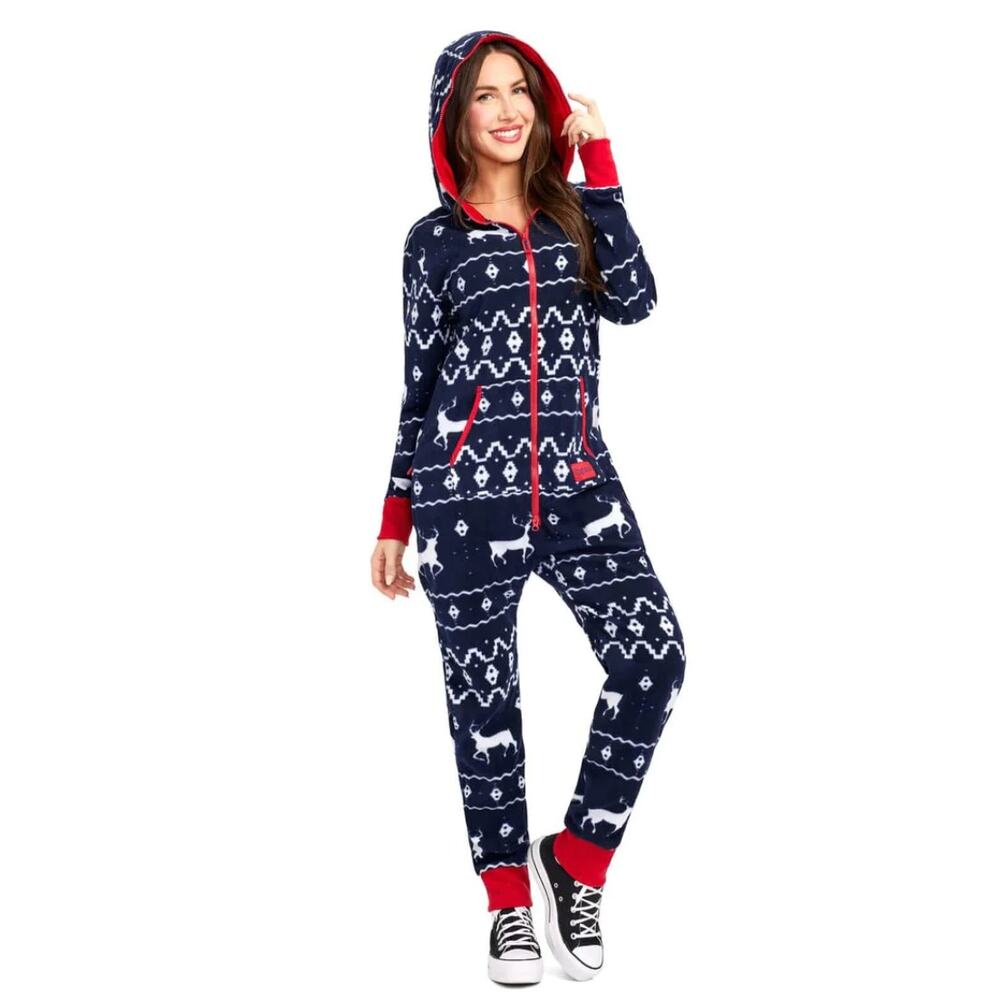 Tipsy Elves Blue Reindeer Jumpsuit Unisex Size Small New Holiday Fair Isle